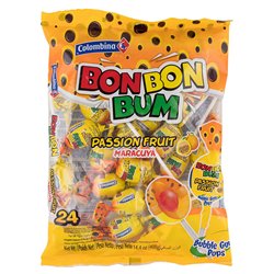 21225 - Colombina Bon Bon Bum Passion Fruit - 24ct - BOX: 15 Pkg